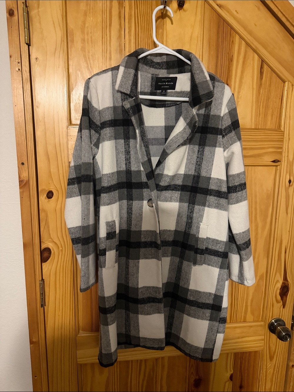 Grey Black & White Plaid Longline Coat